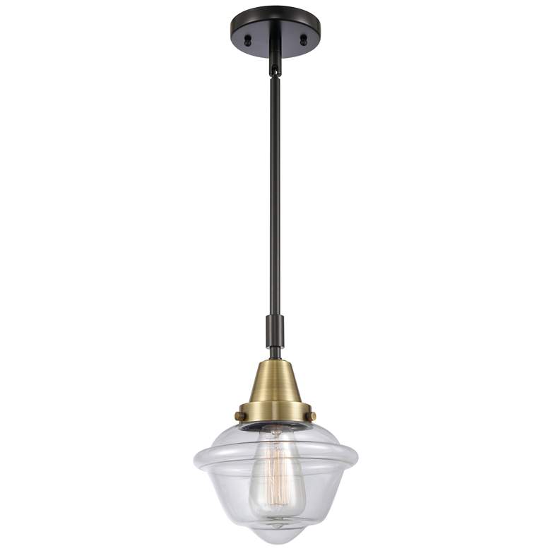 Image 1 Caden Oxford 7.5" Wide Black Brass Stem Hung Mini Pendant w/ Clear Sha