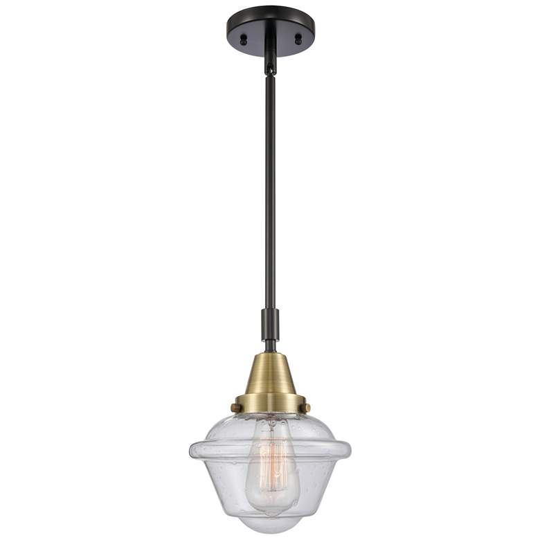 Image 1 Caden Oxford 7.5" Wide Black Brass Stem Hung Mini Pendant w/ Seedy Sha