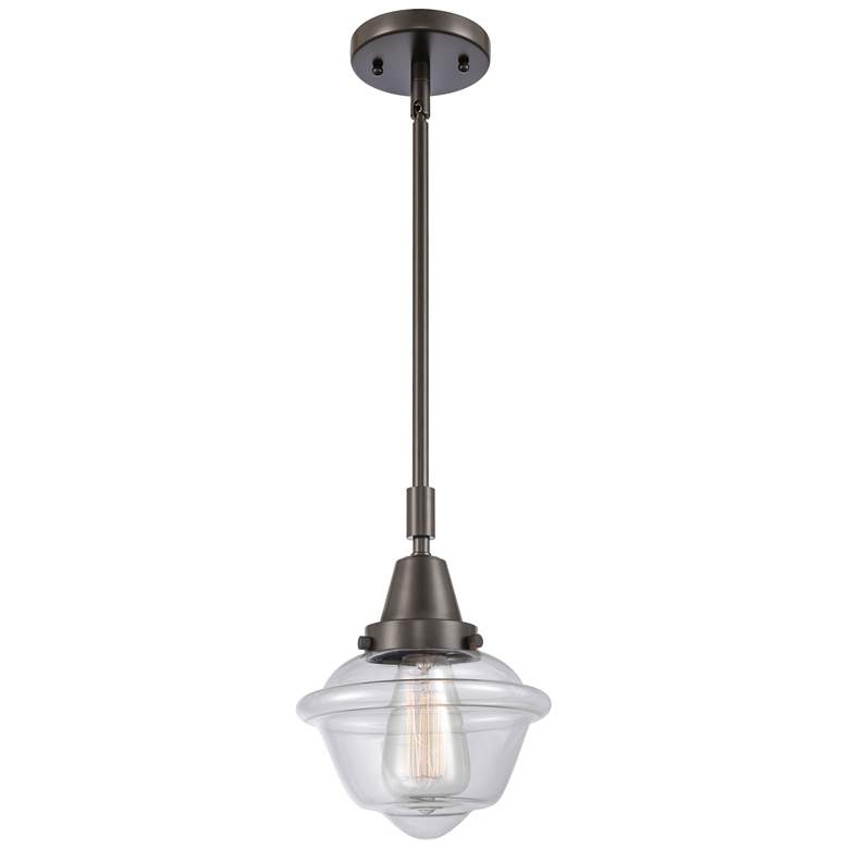 Image 1 Caden Oxford 7.5" Wide Bronze Stem Hung Mini Pendant w/ Clear Shade