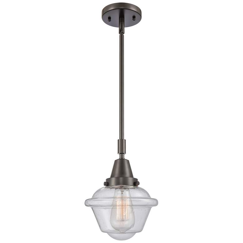 Image 1 Caden Oxford 7.5" Wide Bronze Stem Hung Mini Pendant w/ Seedy Shade
