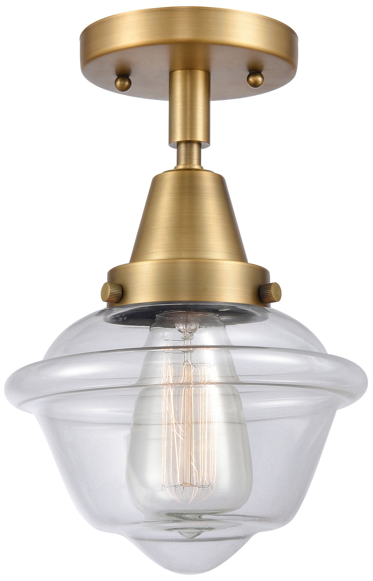 Caden Oxford 7.5" Wide Brushed Brass Flush Mount With Clear Shade