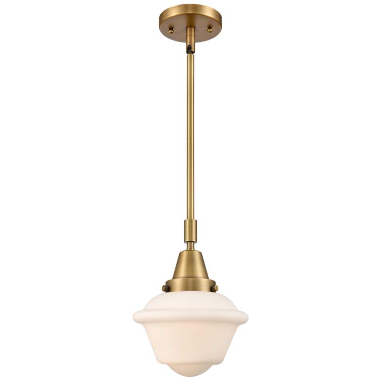Image 1 Caden Oxford 7.5" Wide Brushed Brass Stem Hung Mini Pendant w/ White S