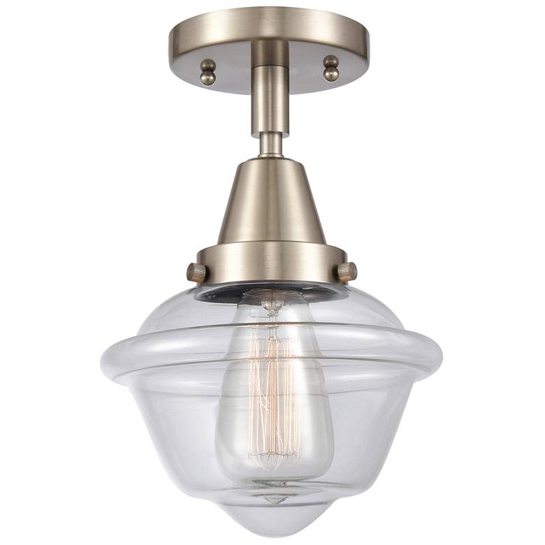 Image 1 Caden Oxford 7.5" Wide Brushed Satin Nickel Flush Mount With Clear Sha