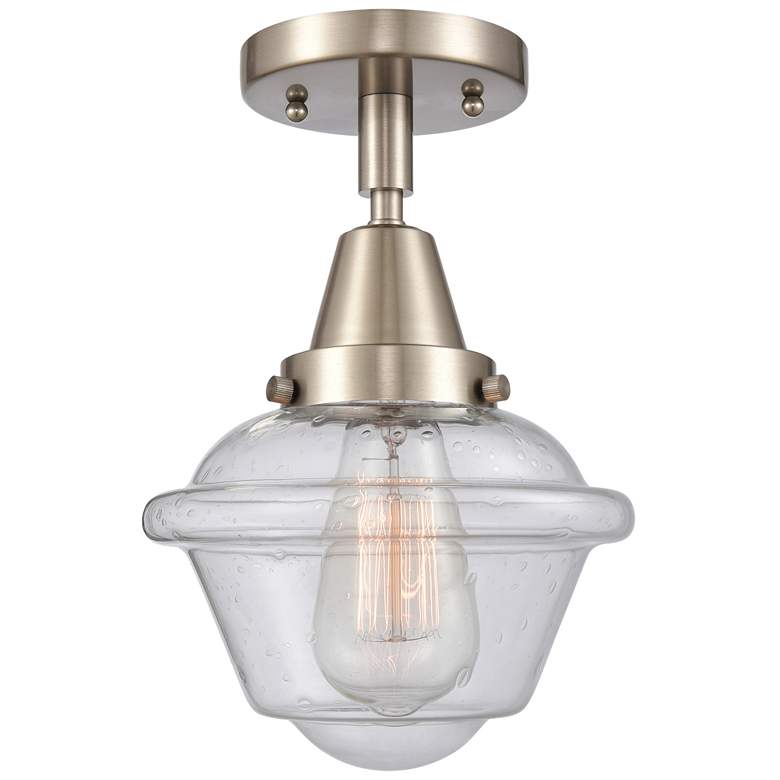 Image 1 Caden Oxford 7.5" Wide Brushed Satin Nickel Flush Mount With Seedy Sha