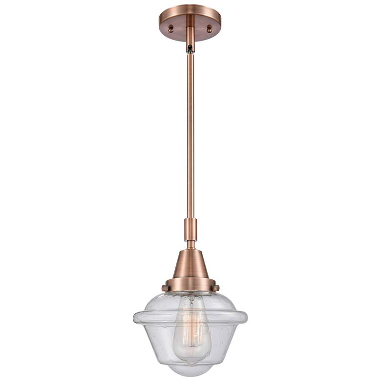 Image 1 Caden Oxford 7.5" Wide Copper Stem Hung Mini Pendant w/ Seedy Shade