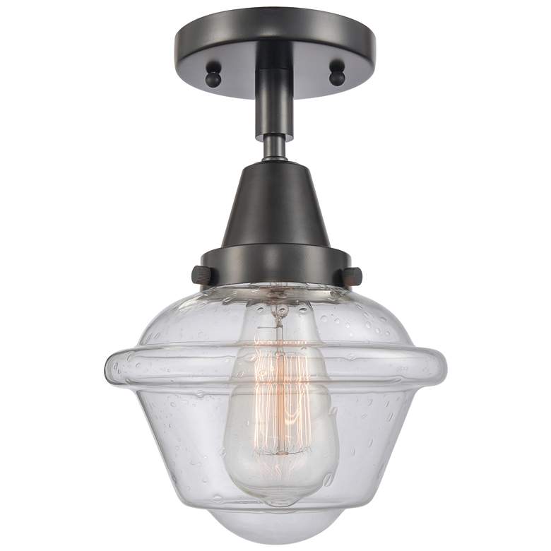 Image 1 Caden Oxford 7.5" Wide Matte Black Flush Mount With Seedy Shade
