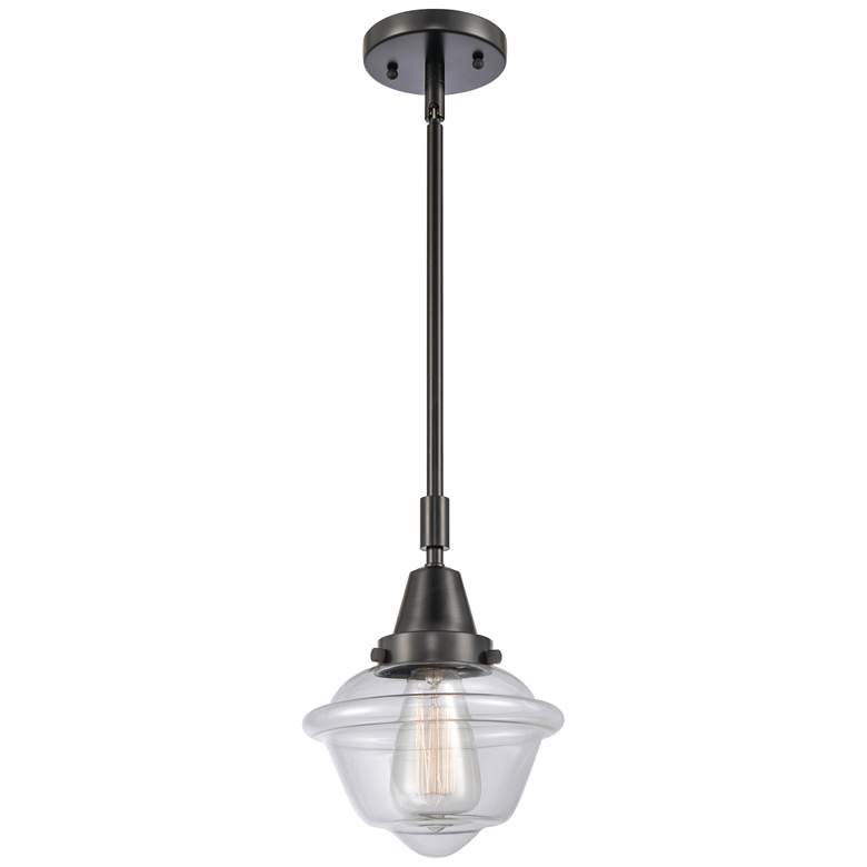 Image 1 Caden Oxford 7.5" Wide Matte Black Stem Hung Mini Pendant w/ Clear Sha