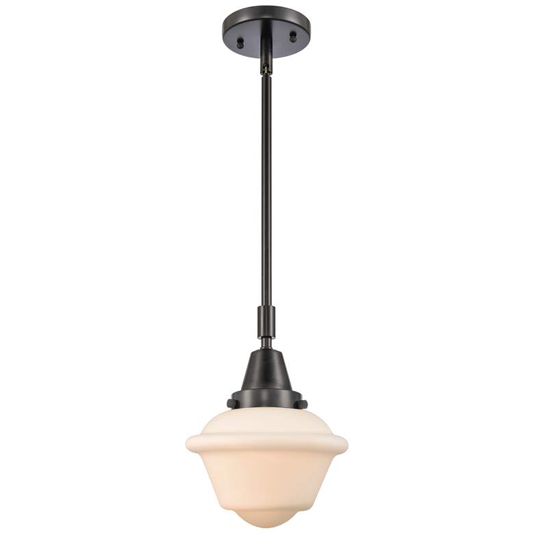 Image 1 Caden Oxford 7.5" Wide Matte Black Stem Hung Mini Pendant w/ White Sha