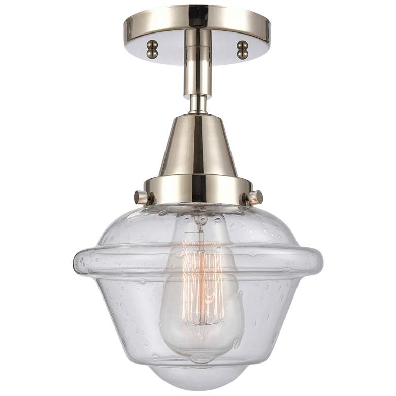 Image 1 Caden Oxford 7.5" Wide Polished Nickel Flush Mount With Seedy Shade