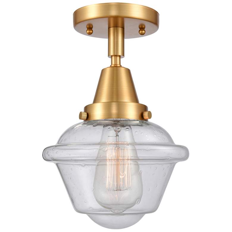 Image 1 Caden Oxford 7.5" Wide Satin Gold Flush Mount With Seedy Shade