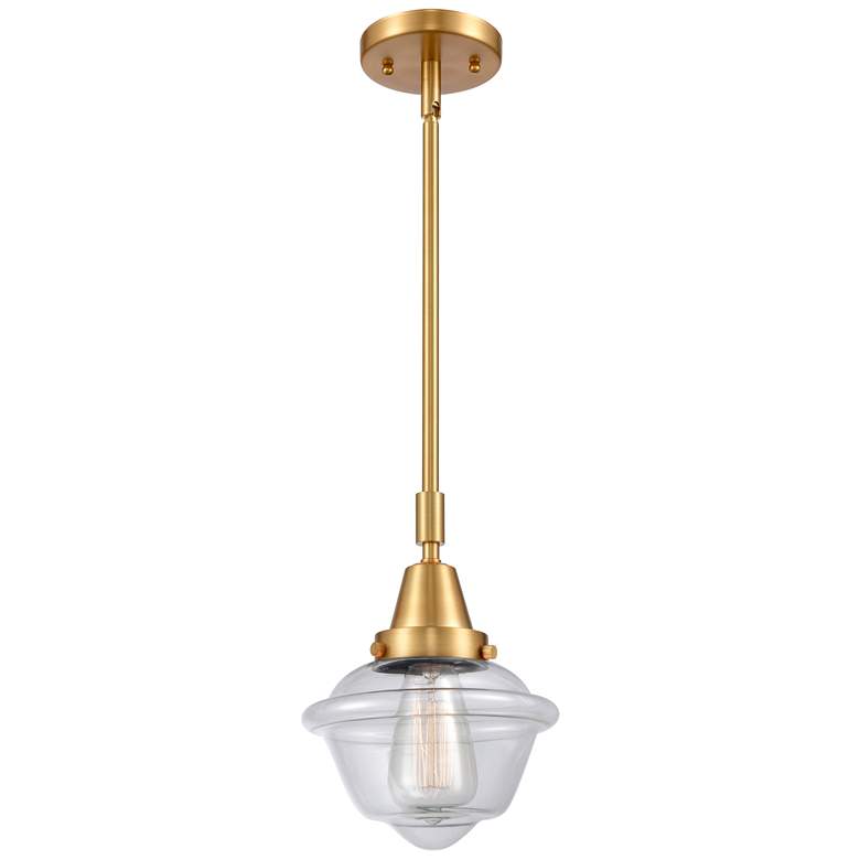 Image 1 Caden Oxford 7.5" Wide Satin Gold Stem Hung Mini Pendant w/ Clear Shad