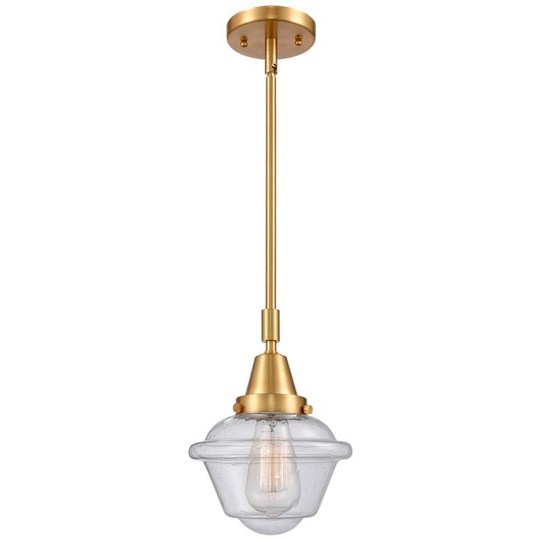 Image 1 Caden Oxford 7.5" Wide Satin Gold Stem Hung Mini Pendant w/ Seedy Shad