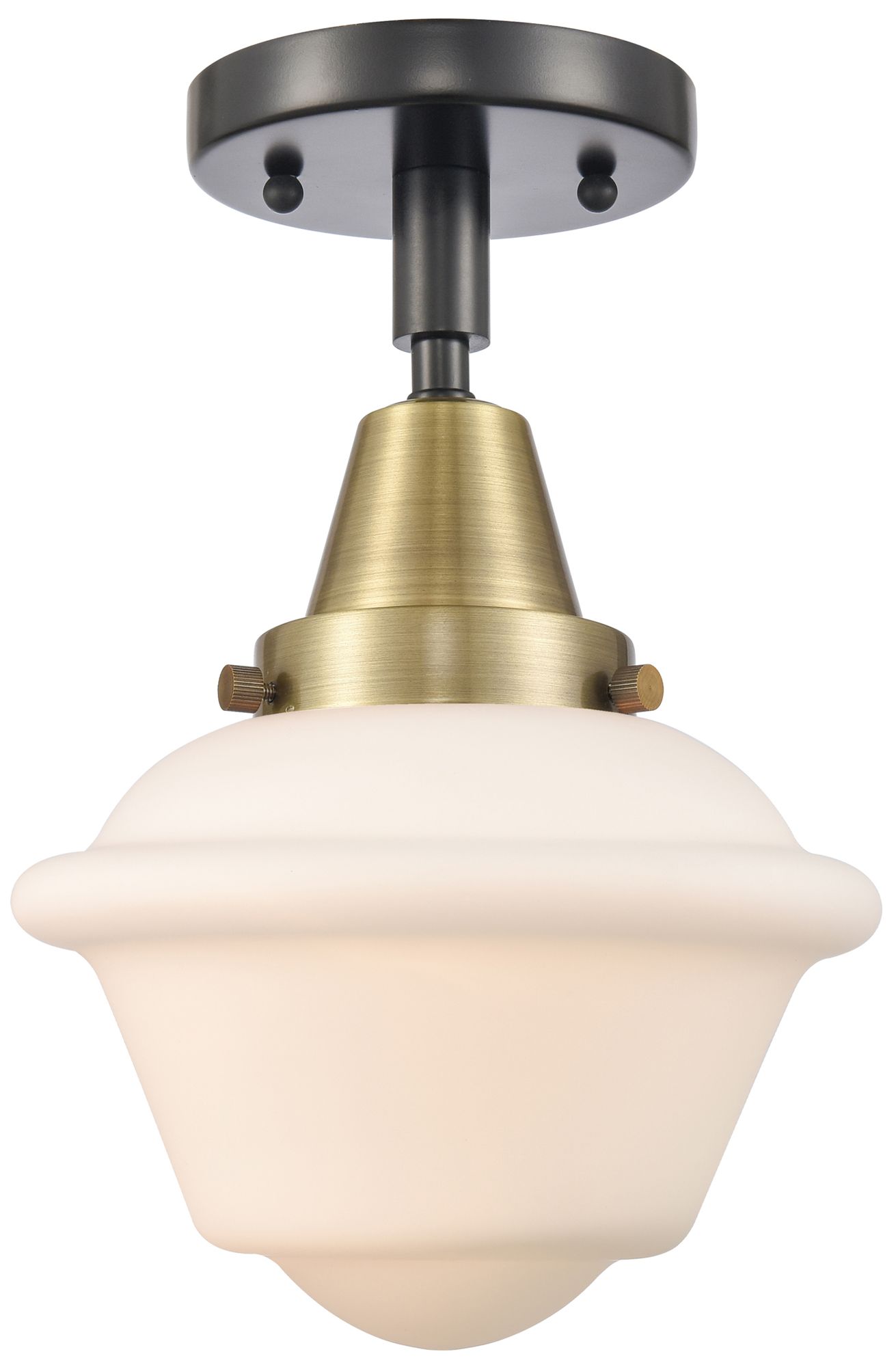 Caden Oxford 7.5"W Black Antique Brass Flush Mount w/ Matte White Shad