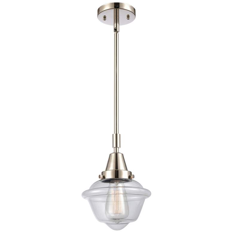 Image 1 Caden Oxford 7.5 inchW Polished Nickel Stem Hung Mini Pendant w/ Clear Sha