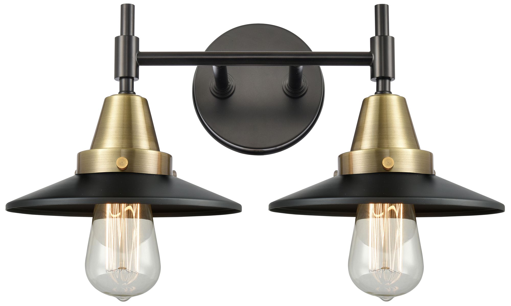 Caden Railroad 17"W 2 Light Black Brass Bath Vanity Light w/ Black Sha