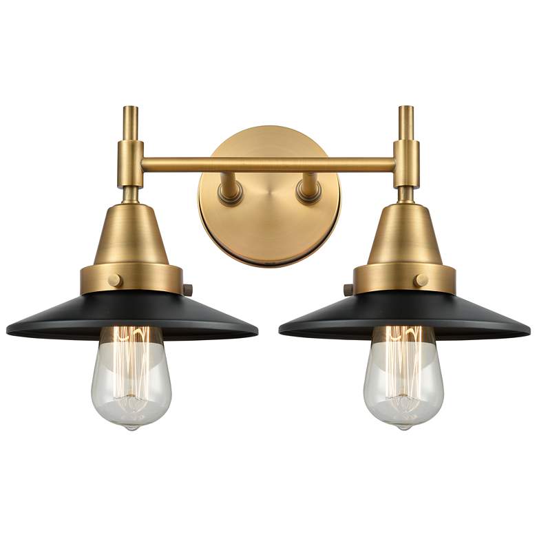 Image 1 Caden Railroad 17"W 2 Light Brushed Brass Bath Light w/ Matte Black Sh
