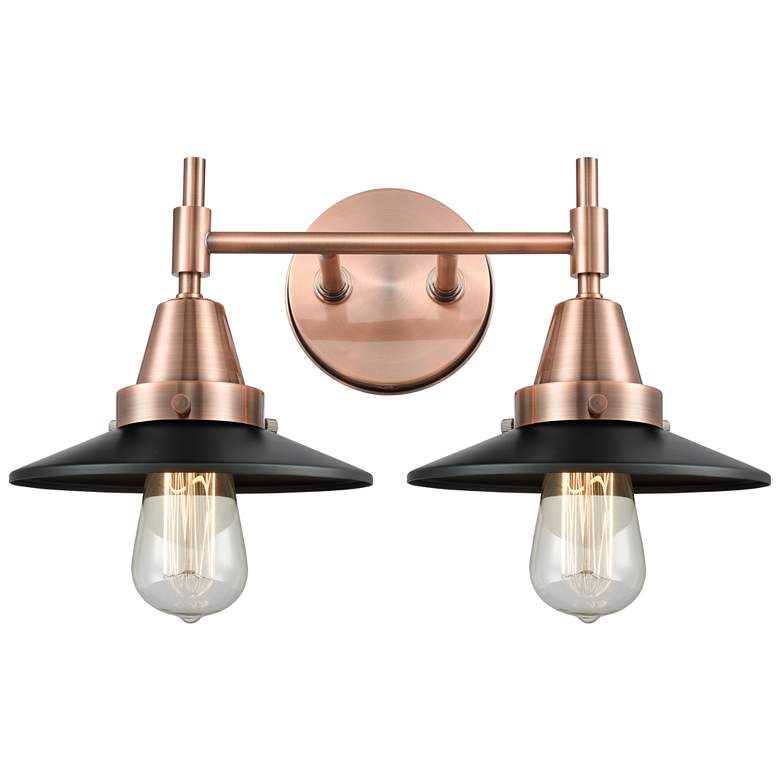 Image 1 Caden Railroad 17"W 2 Light Copper Bath Vanity Light w/ Matte Black Sh