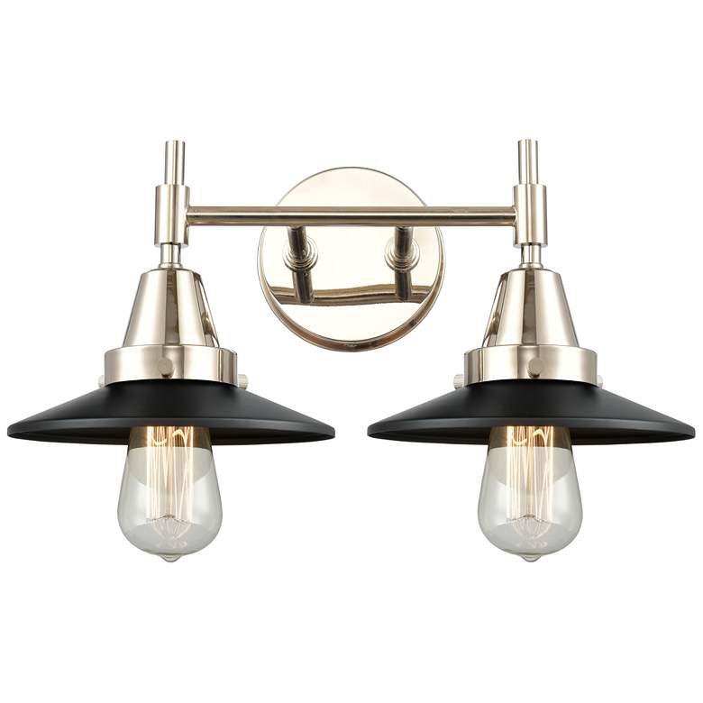 Image 1 Caden Railroad 17"W 2 Light Polished Nickel Bath Light w/ Matte Black