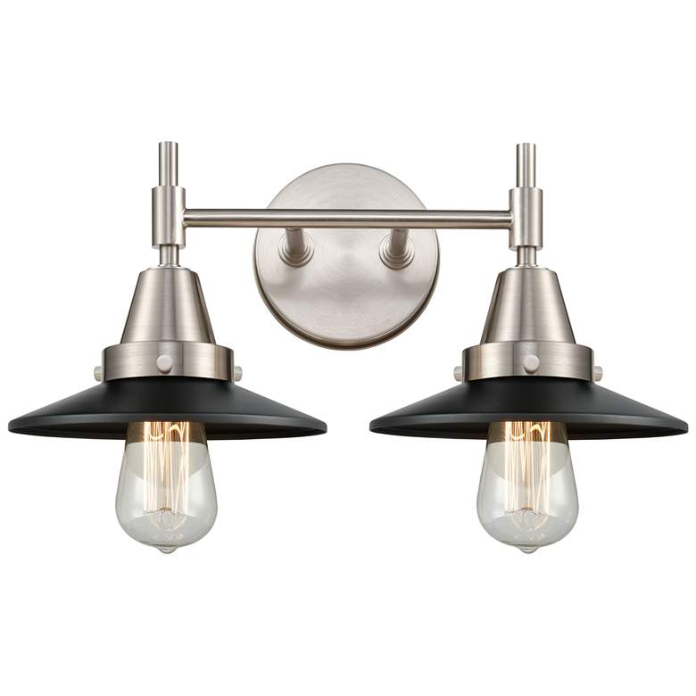 Image 1 Caden Railroad 17"W 2 Light Satin Nickel Bath Light w/ Matte Black Sha