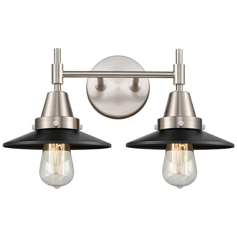 Image 1 Caden Railroad 17 inchW 2 Light Satin Nickel Bath Light w/ Matte Black Sha