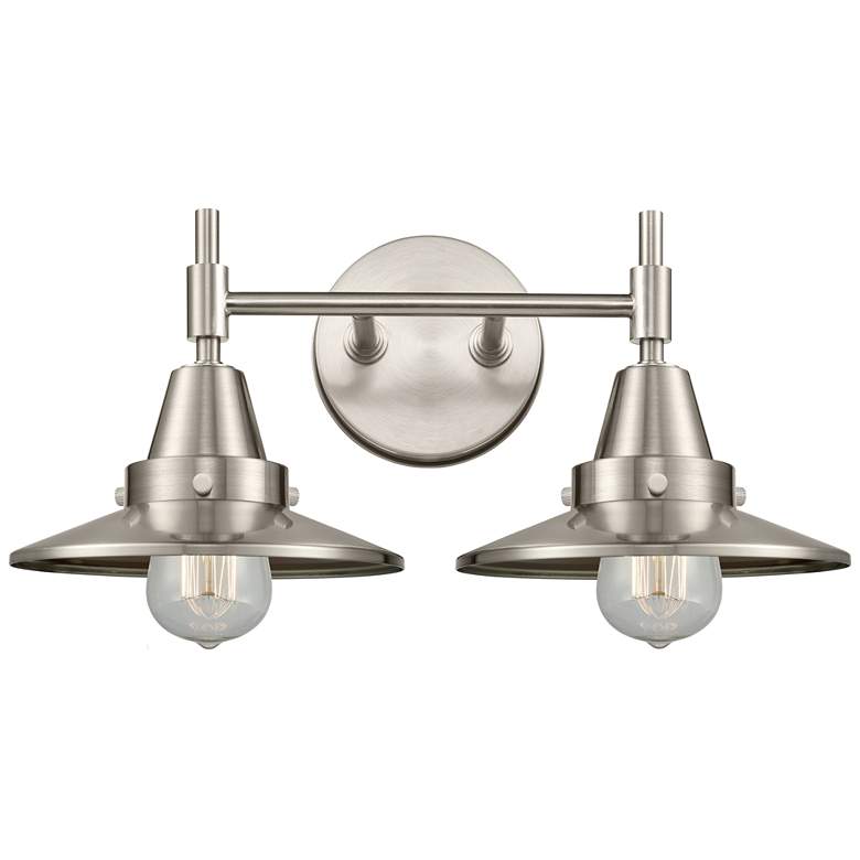 Image 1 Caden Railroad 17"W 2 Light Satin Nickel Bath Light w/ Satin Nickel Sh