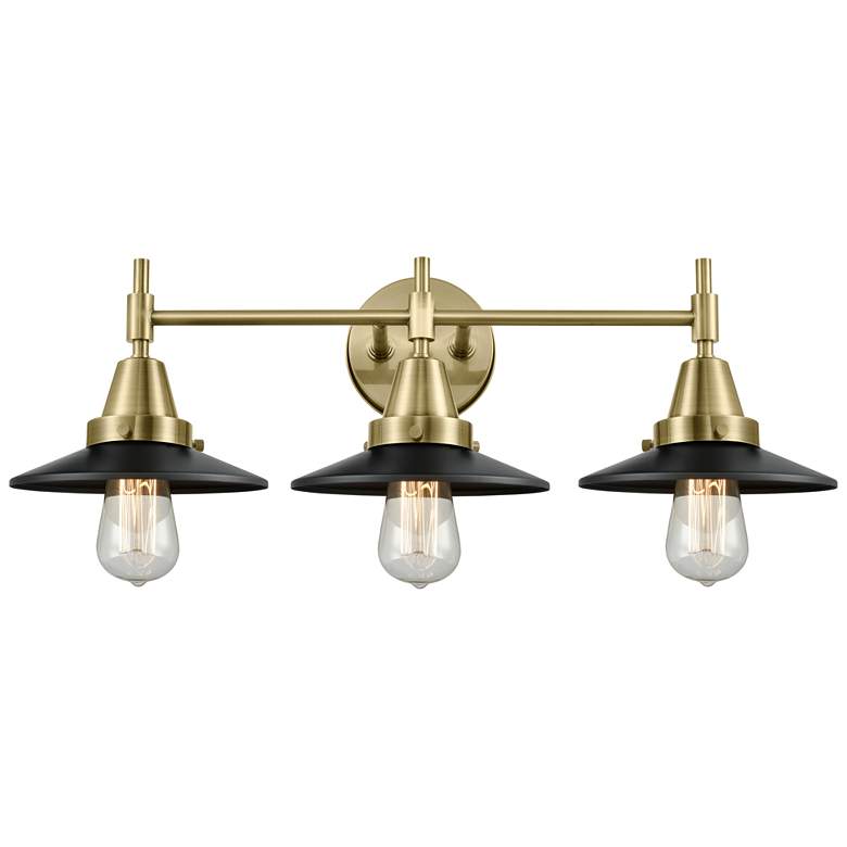 Image 1 Caden Railroad 26"W 3 Light Antique Brass Bath Light w/ Matte Black Sh
