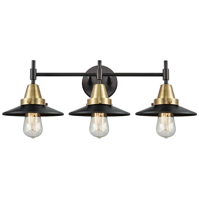 Image 1 Caden Railroad 26"W 3 Light Black Brass Bath Light w/ Matte Black Shad