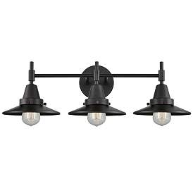 Image1 of Caden Railroad 26"W 3 Light Matte Black Bath Light w/ Matte Black Shad