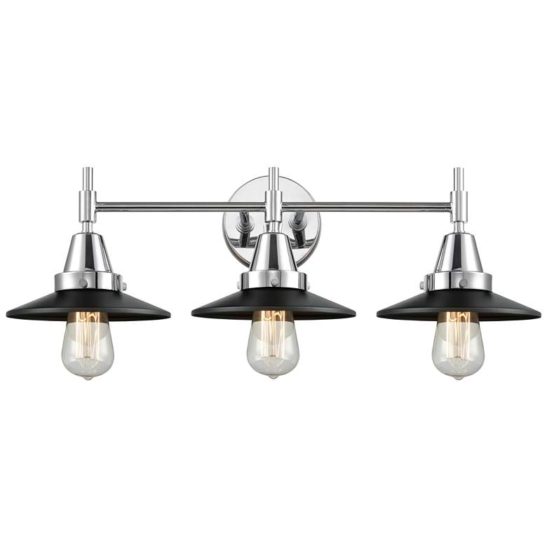 Image 1 Caden Railroad 26"W 3 Light Polished Chrome Bath Light w/ Matte Black