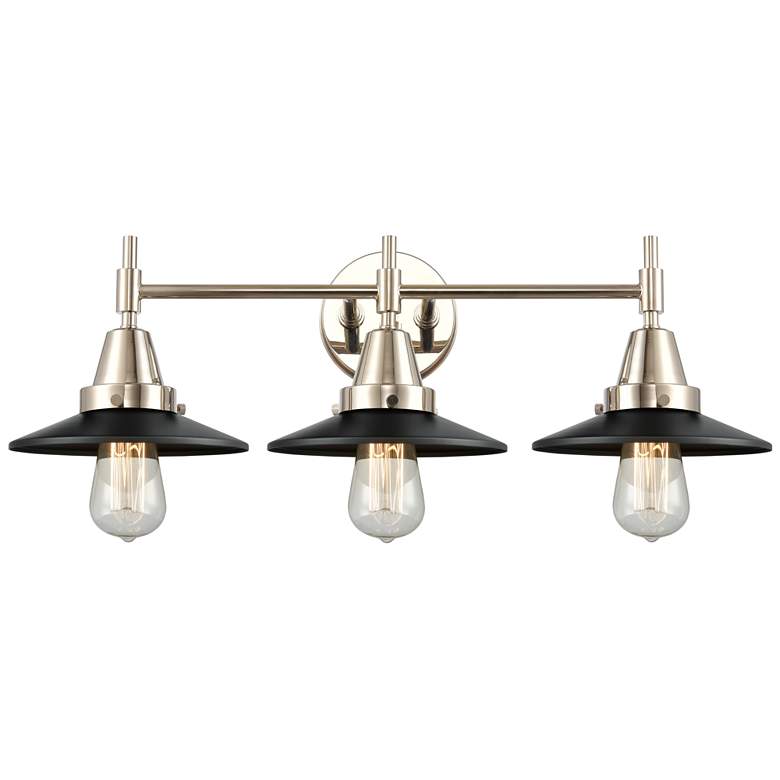 Image 1 Caden Railroad 26"W 3 Light Polished Nickel Bath Light w/ Matte Black