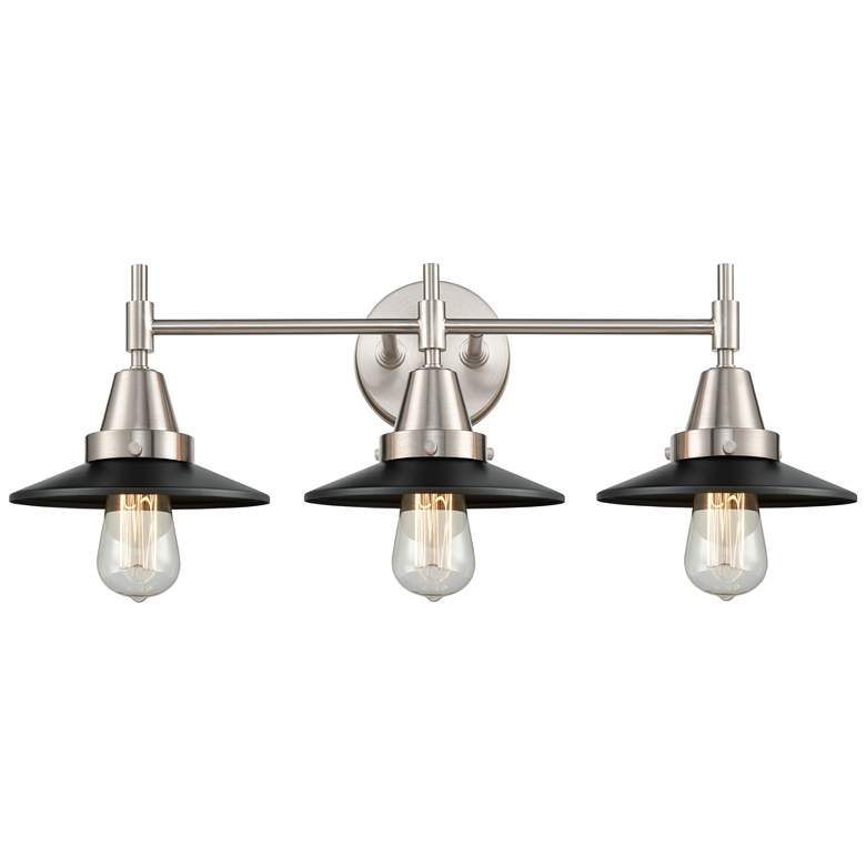 Image 1 Caden Railroad 26"W 3 Light Satin Nickel Bath Light w/ Matte Black Sha