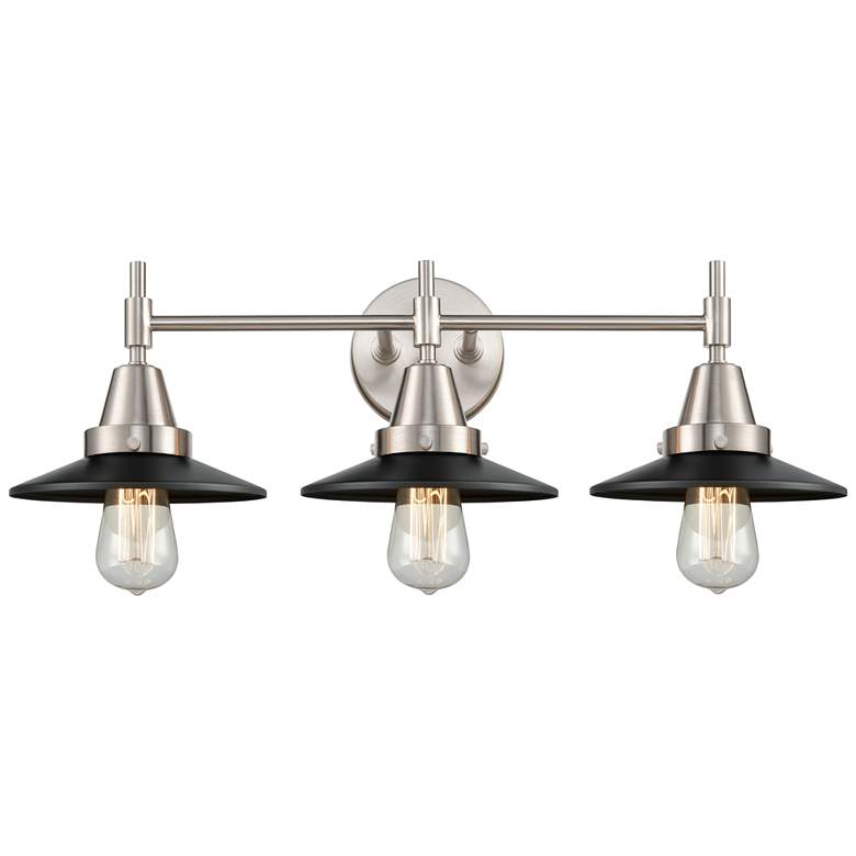 Image 1 Caden Railroad 26 inchW 3 Light Satin Nickel Bath Light w/ Matte Black Sha