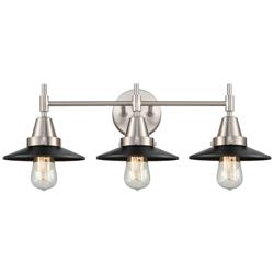 Caden Railroad 26"W 3 Light Satin Nickel Bath Light w/ Matte Black Sha