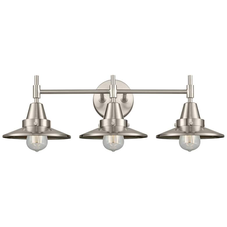Image 1 Caden Railroad 26"W 3 Light Satin Nickel Bath Light w/ Satin Nickel Sh
