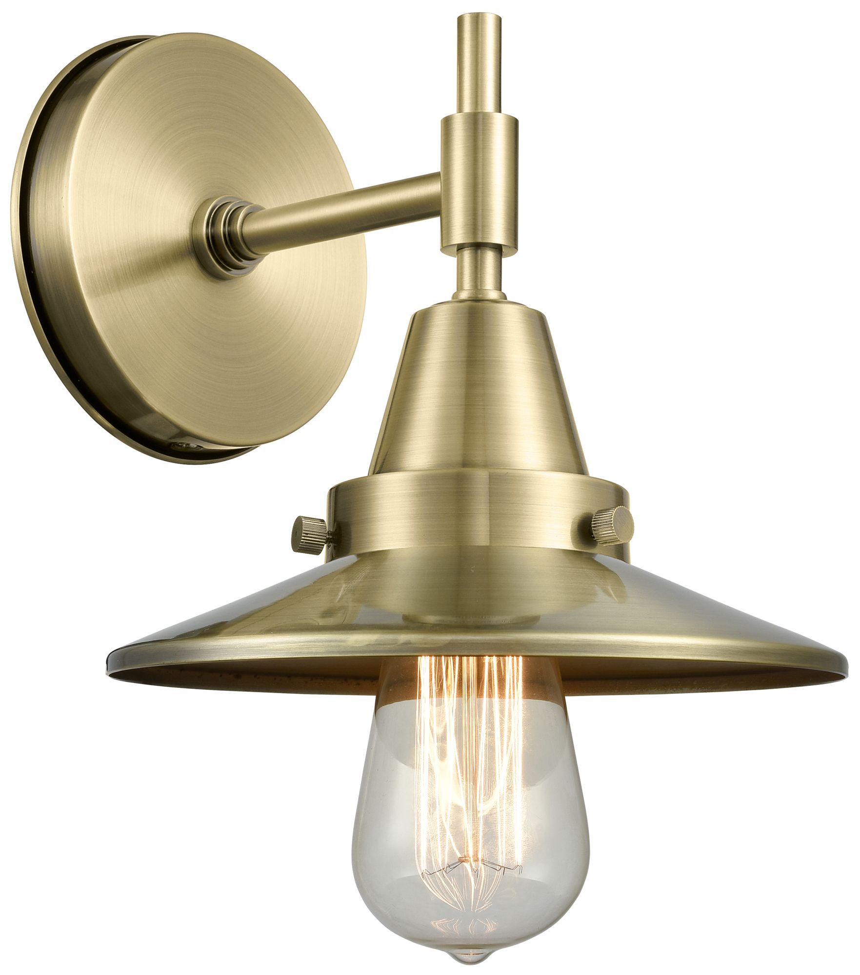 Caden Railroad 7.25" High Antique Brass Sconce With Antique Brass Shad