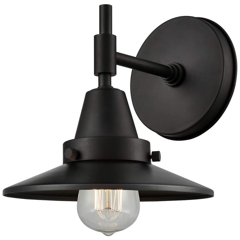 Image 1 Caden Railroad 7.25" High Matte Black Sconce w/ Matte Black Shade