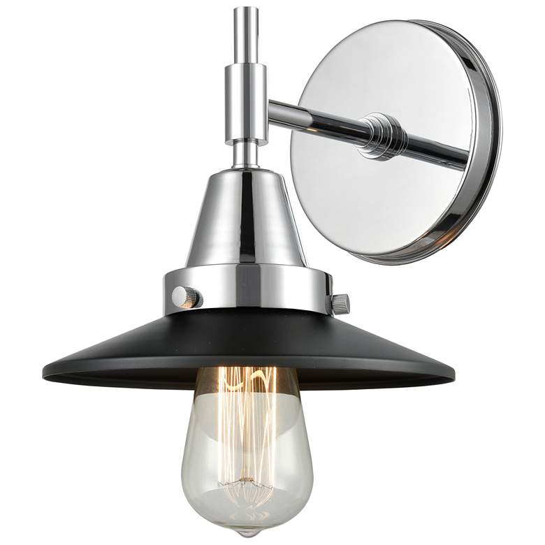 Image 1 Caden Railroad 7.25" High Polished Chrome Sconce w/ Matte Black Shade