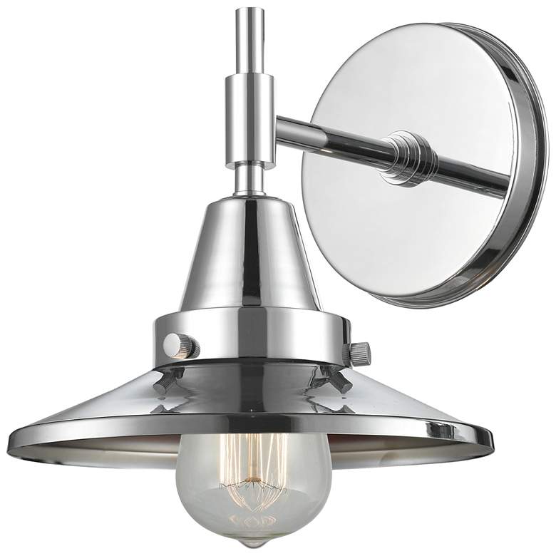 Image 1 Caden Railroad 7.25" High Polished Chrome Sconce w/ Polished Chrome Sh