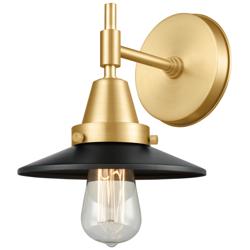 Caden Railroad 7.25" High Satin Gold Sconce w/ Matte Black Shade