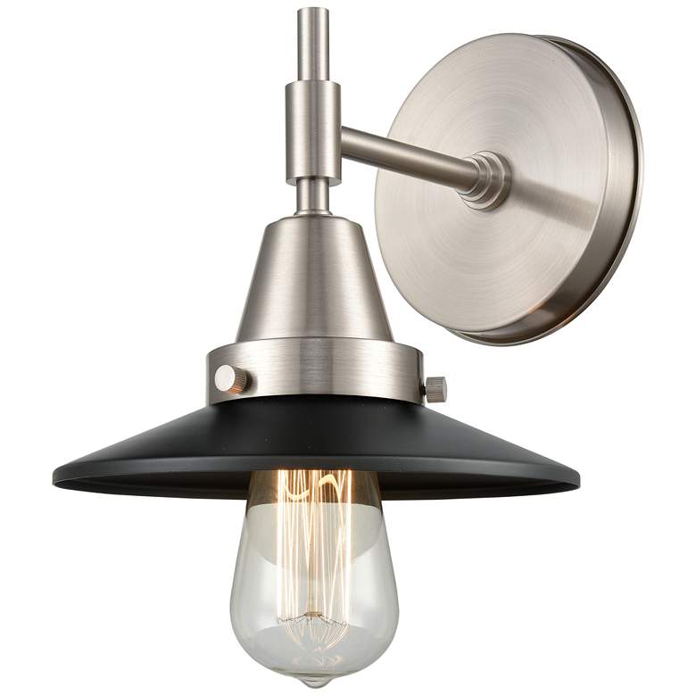 Image 1 Caden Railroad 7.25 inch High Satin Nickel Sconce w/ Matte Black Shade