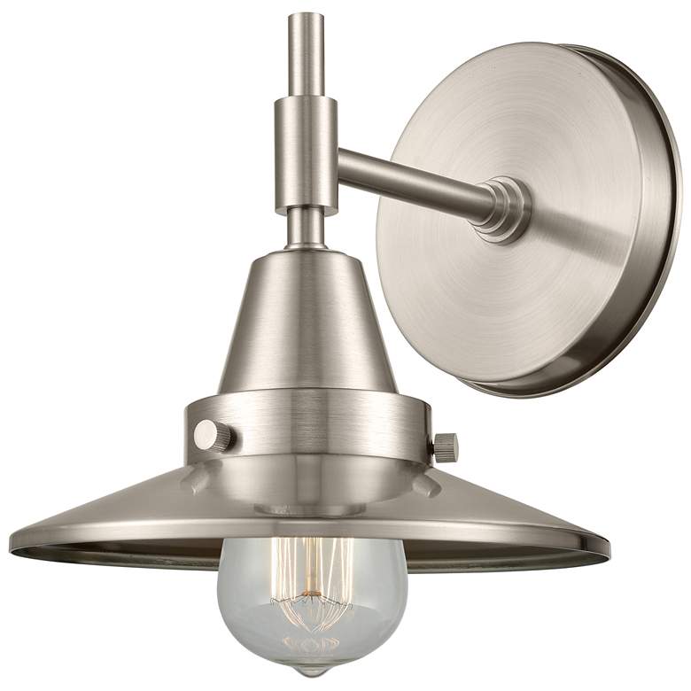 Image 1 Caden Railroad 7.25" High Satin Nickel Sconce w/ Satin Nickel Shade