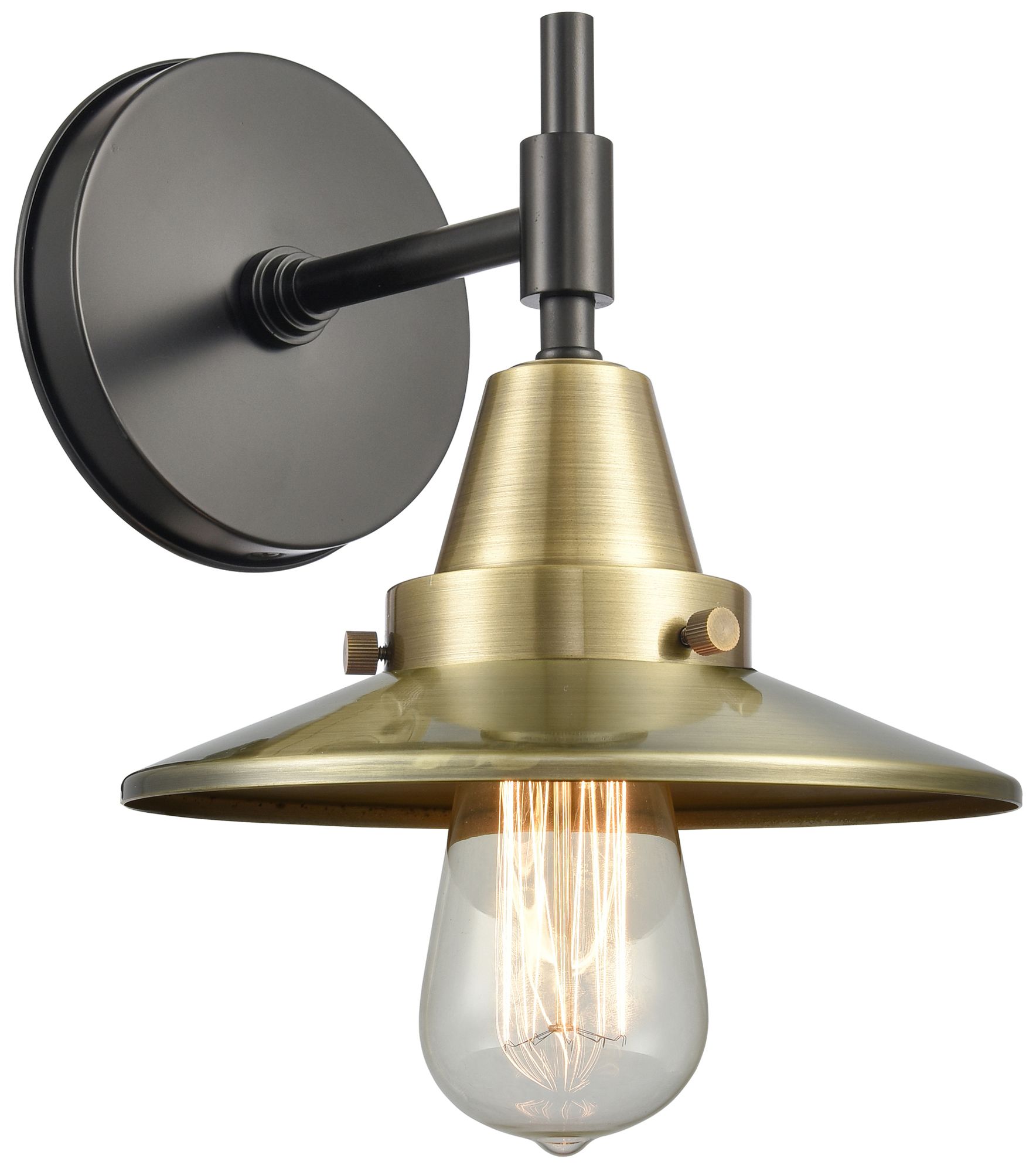 Caden Railroad 7.25"H Black Brass Sconce w/ Black Brass Shade