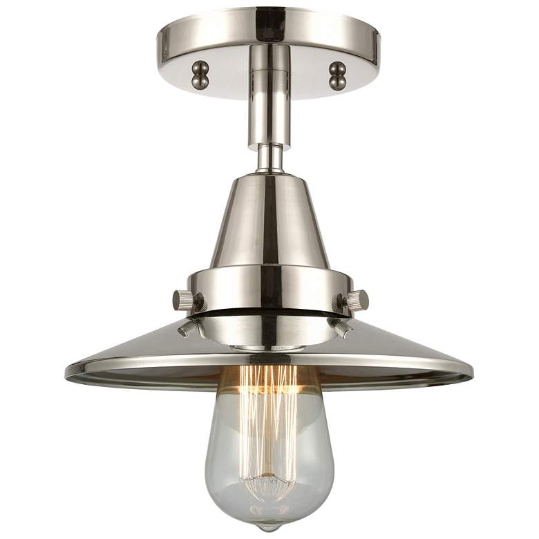 Image 1 Caden Railroad 8"W Polished Nickel Flush Mount w/ Polished Nickel Shad