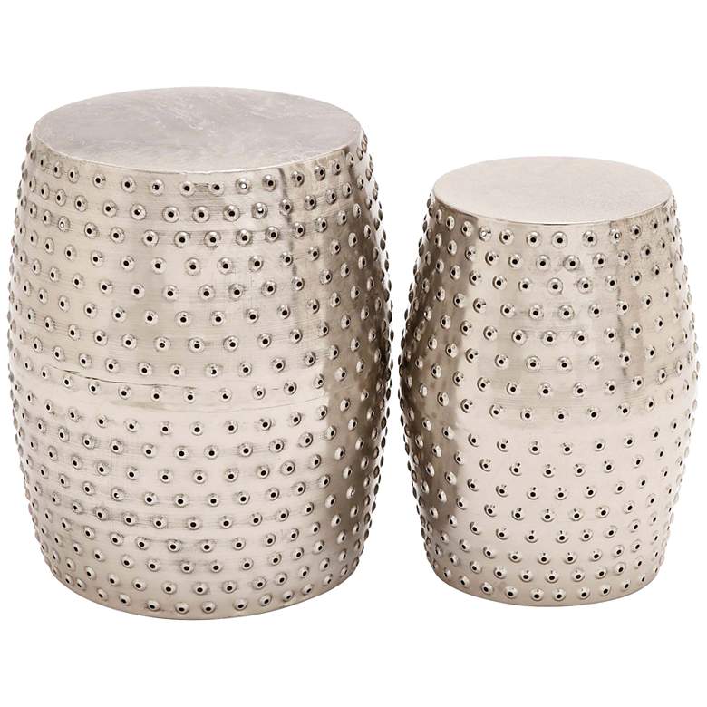 Image 1 Caden Silver Punched Metal Accent Stools Set of 2