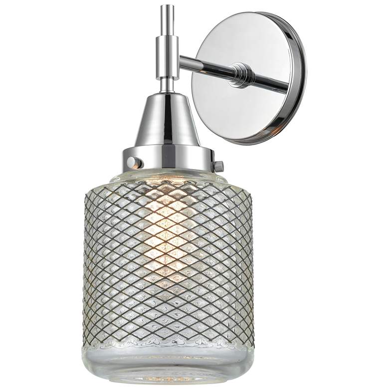Image 1 Caden Stanton 13 inch High Polished Chrome Sconce w/ Clear Wire Mesh Shade