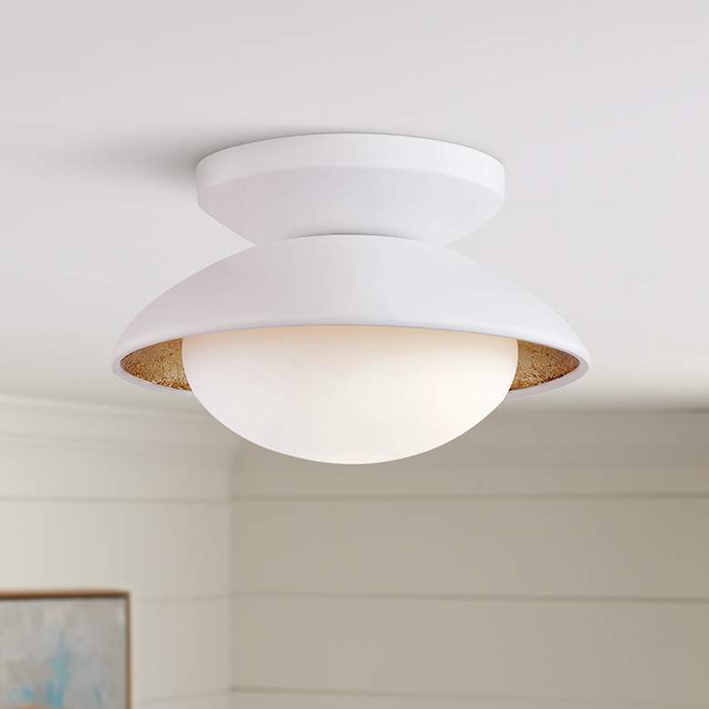 Image 1 Cadence 6 3/4" Wide White Lustro and Gold Leaf Ceiling Light