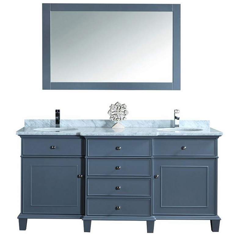 Image 1 Cadence 72 inch-W Gray Double Sink Bathroom Vanity with Mirror