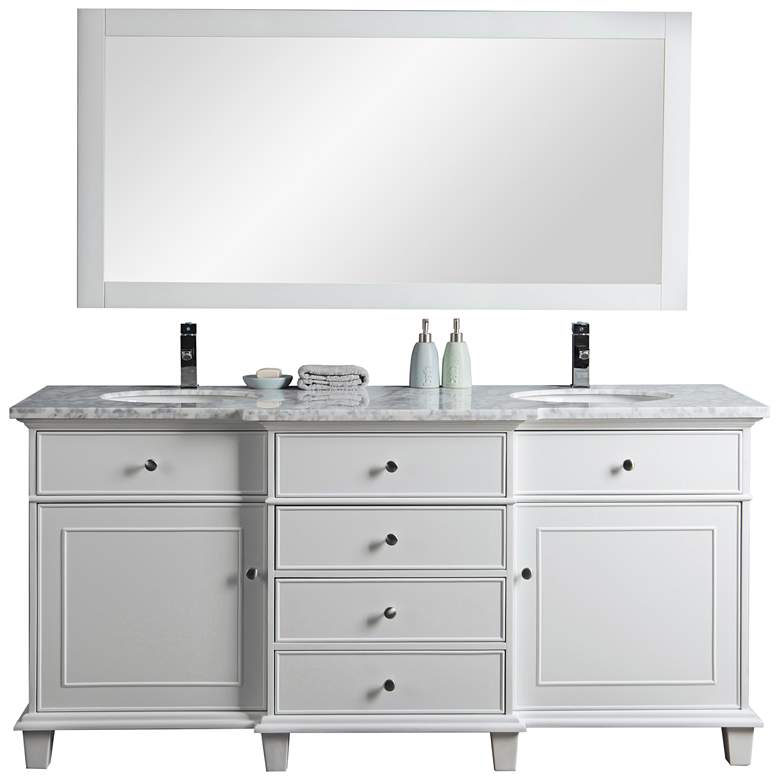 Image 1 Cadence 72 inch White Double Sink Bathroom Vanity with Mirror