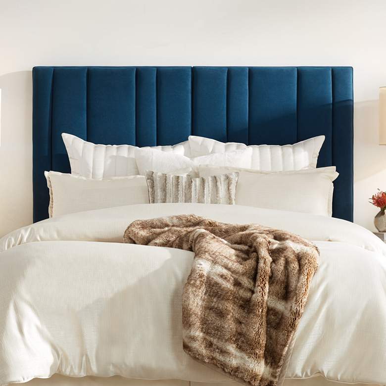 Image 1 Cadence Channel Tufted Blue Velvet Queen Hanging Headboard