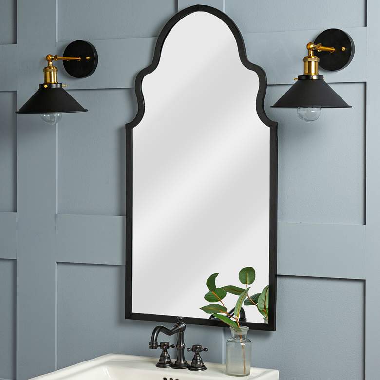 Image 1 Cadence Shiny Black 19 1/2" x 37 1/4" Arch Top Wall Mirror